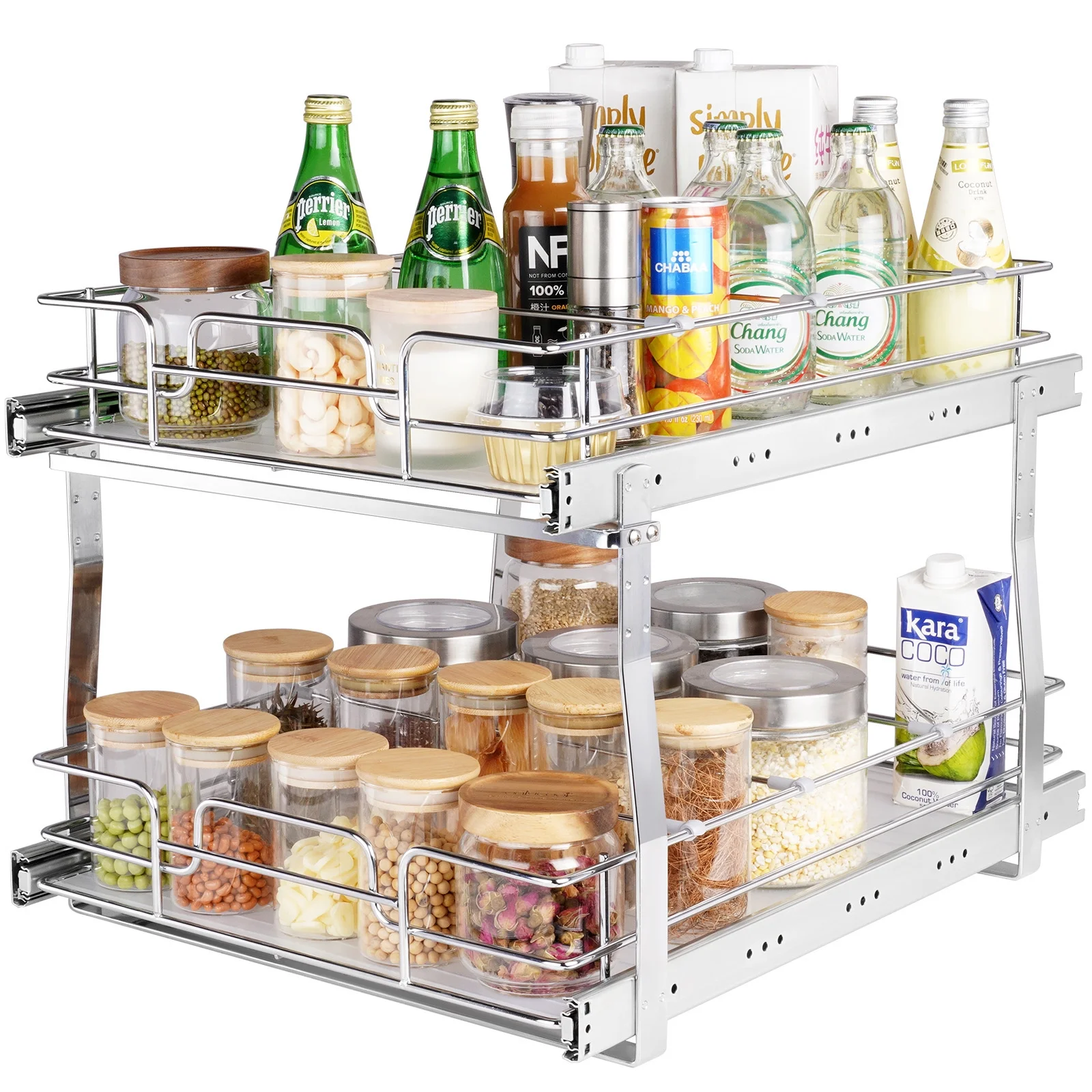 SKYSHALO 16x21 inch Drawer Basket 2-Tier Wire Pull Out Cabinet Under Sink Organizer