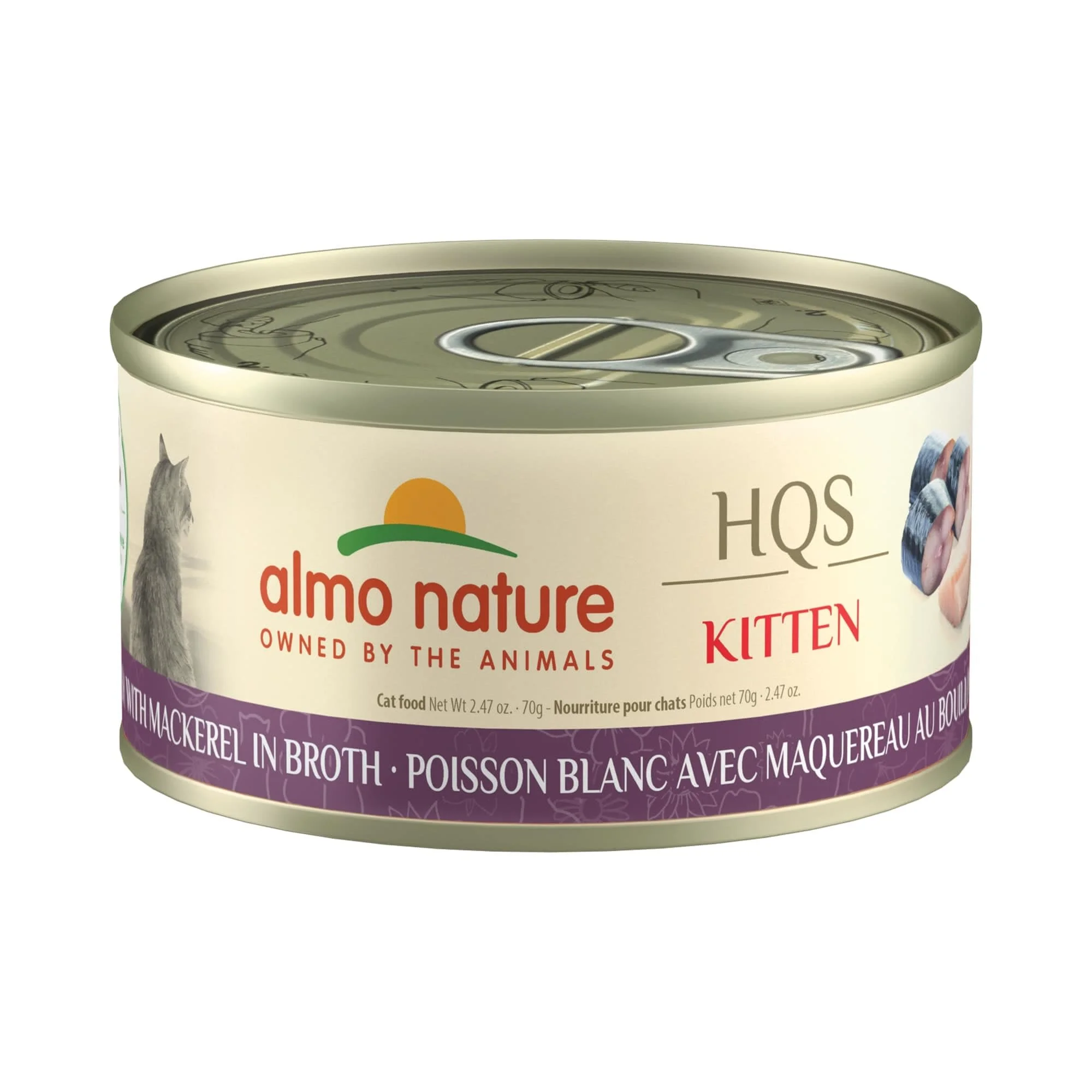 Almo Nature: HQS Natural Kitten 24 Pack: Whitefish With Mackerel In Broth - 2.47oz Cans, Supplemental, Wet Canned Cat Food, Mousse Texture Formula