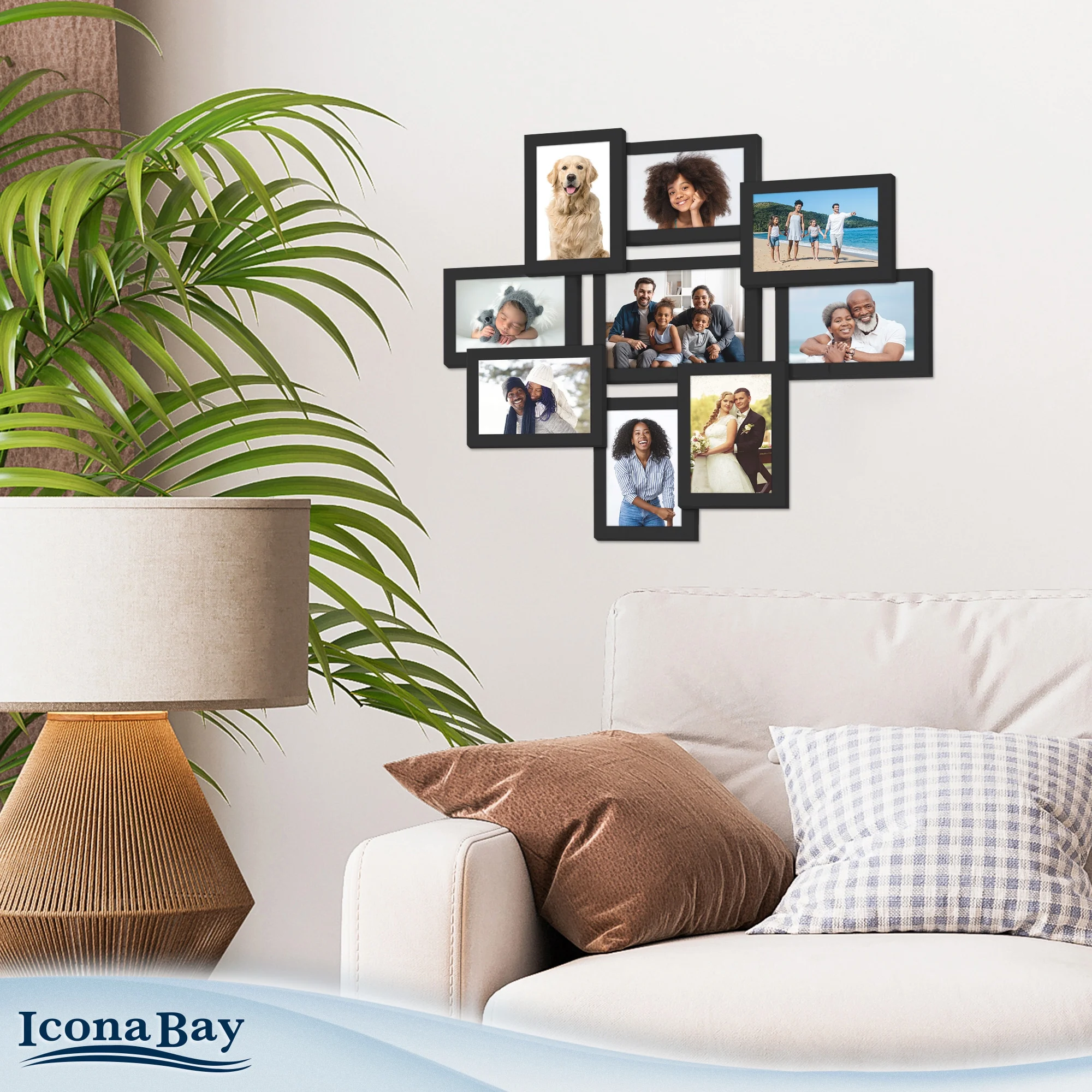 Icona Bay Picture Collage Frames for Wall (Black, One 5x7 Surrounded by Eight 4x6, 9 Openings Total), Self-Assembly Bliss Collage Frames