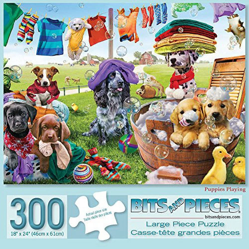Bits And Pieces 300 Piece Jigsaw Puzzle For Adults 18X24 Puppies Playing 300 Pc Dog Jigsaw By Artist Adrian Chesterman