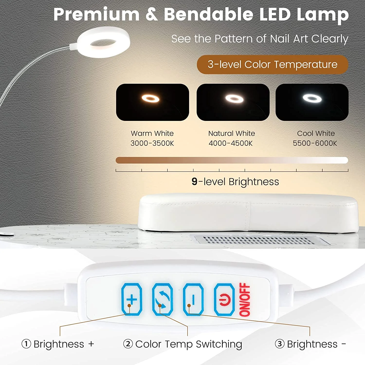 YiSHOP Nail Table for Nail Tech, Portable Manicure Table with Electric Dust Collector, USB-Plug LED Lamp, Wrist Rest, 4 Lockable Wheels, Foldable Nail Desk with Carry Bag (Black)