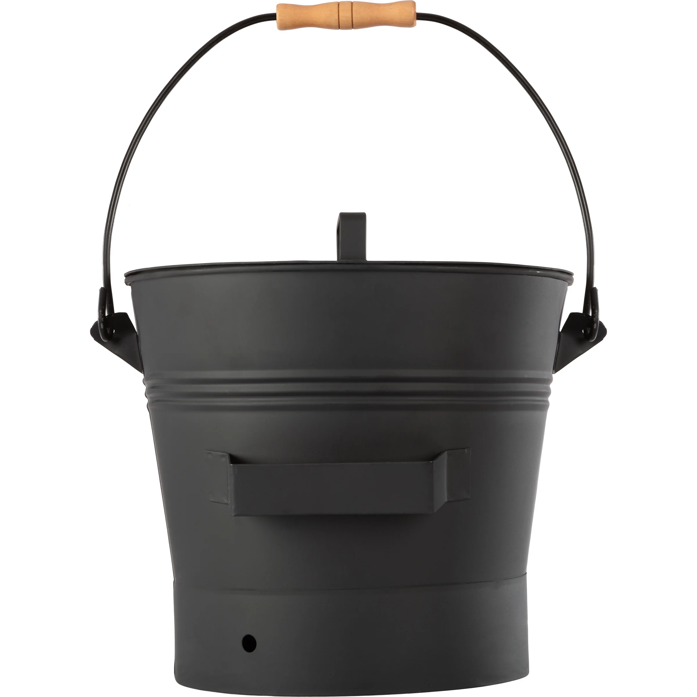 Pure Garden 2.11Gal Metal Ash Bucket with Lid, Broom, and Shovel (Black)