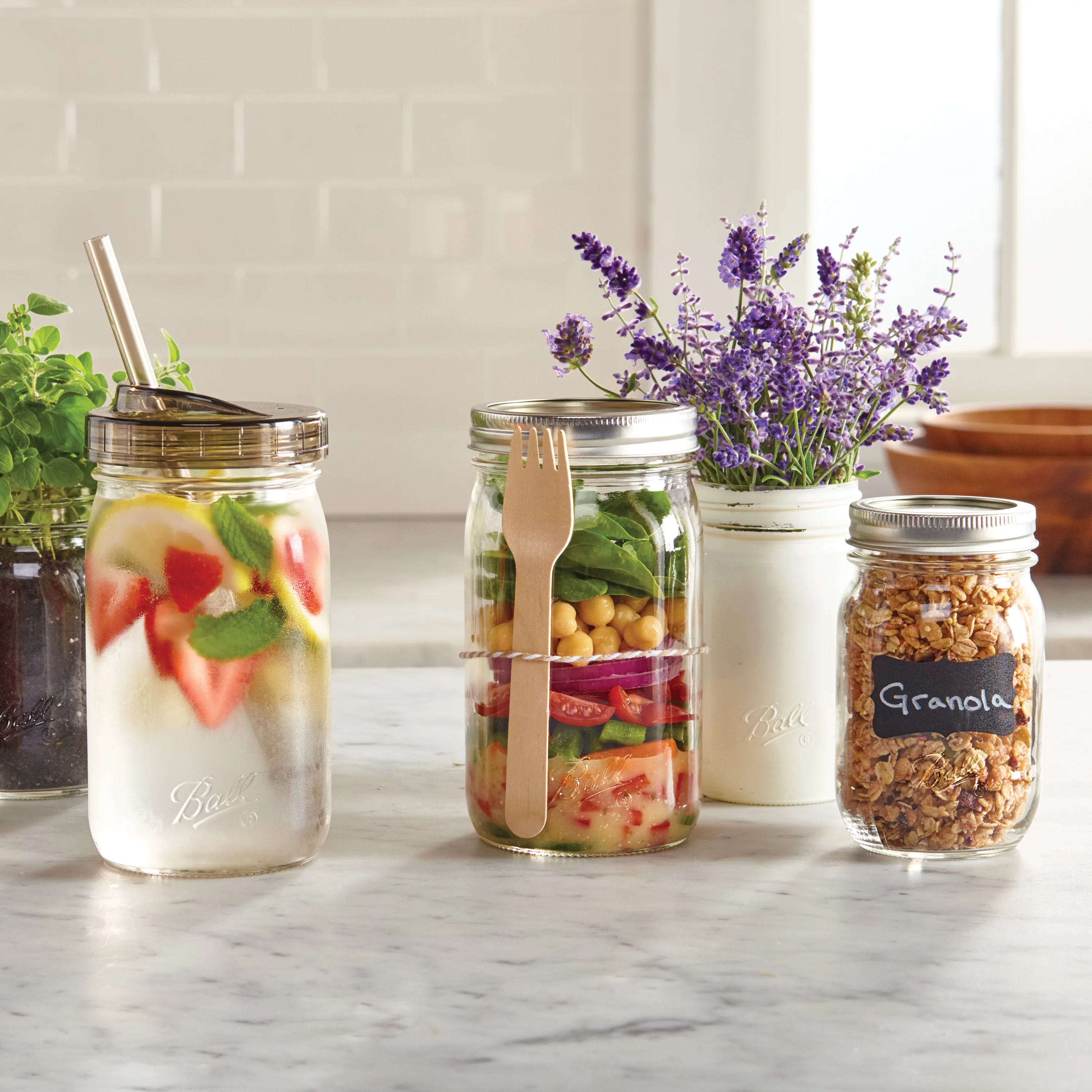 Ball, Smooth-Sided Glass Mason Jars with Lids & Bands, Wide Mouth, 32 oz, 12 Count