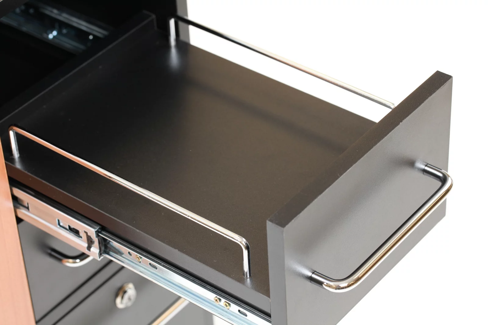 Taylor Manicure Table Nail Desk, Versatile Foldable Station, Adjustable Length with Storage Cabinet for Salon Home Studio, Black Wood Grain