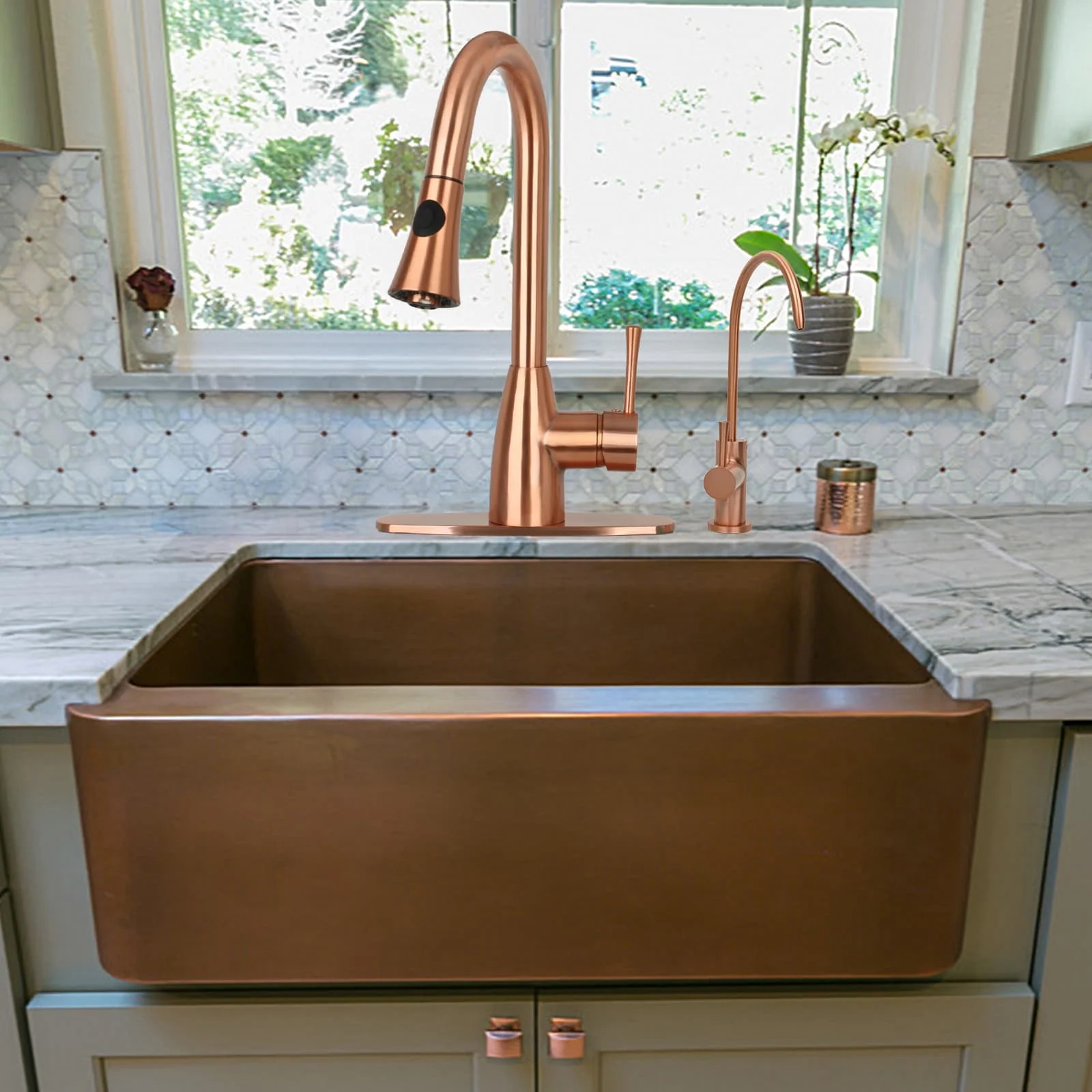 Akicon Kitchen Faucet with Single Level Handle and Pull Down Sprayer Antique Copper Copper Finish