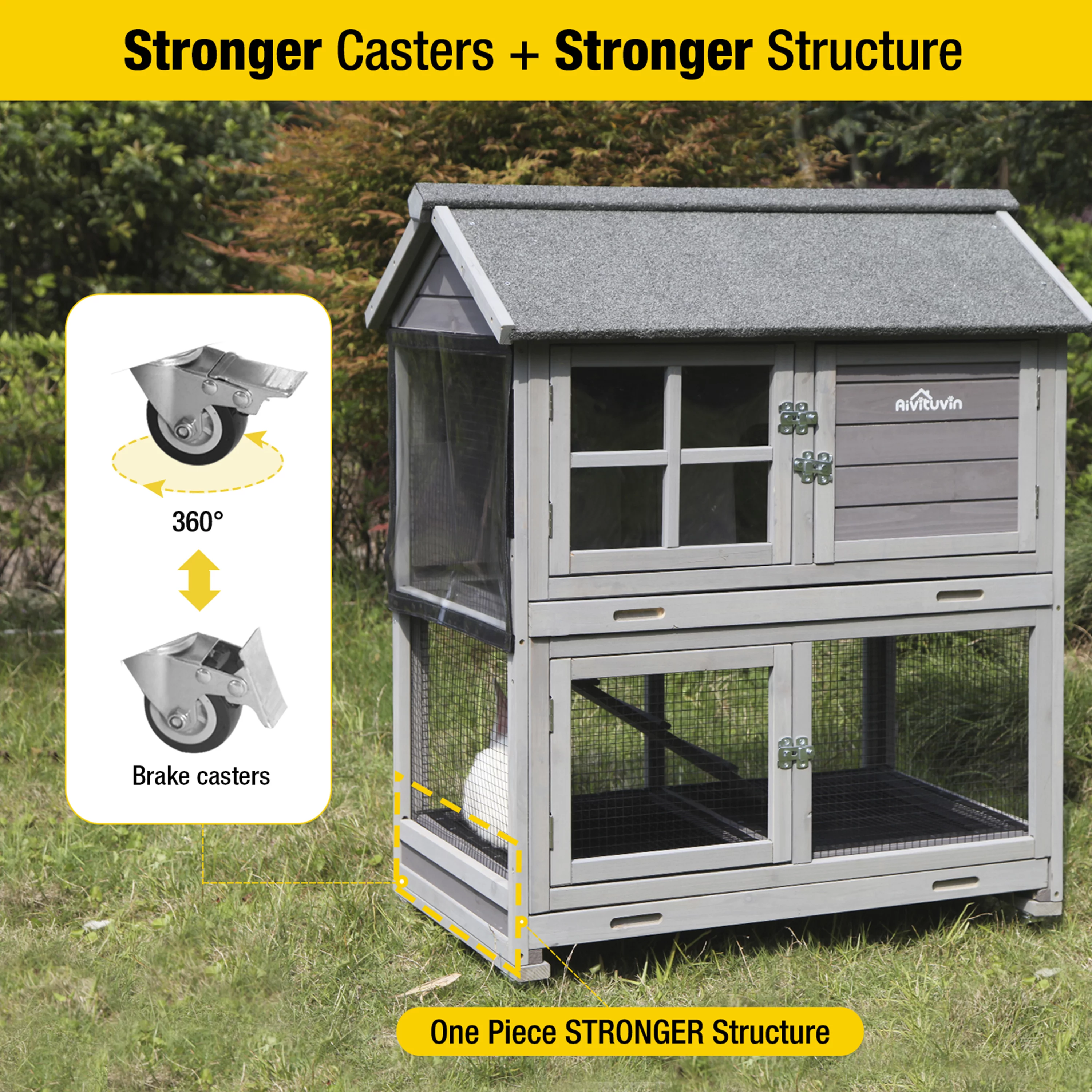 Morgete Outdoor Rabbit Hutch Bunny House with Wheels, Wooden Guinea Pig Cage for Small Animals