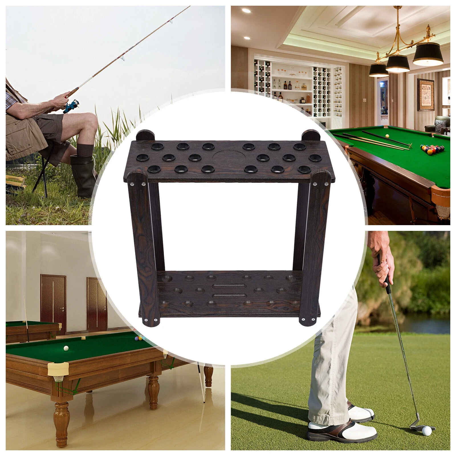 18-Hole Golf Club Display Holder Golf Putter/Pool Cue Stick Storage Organizer