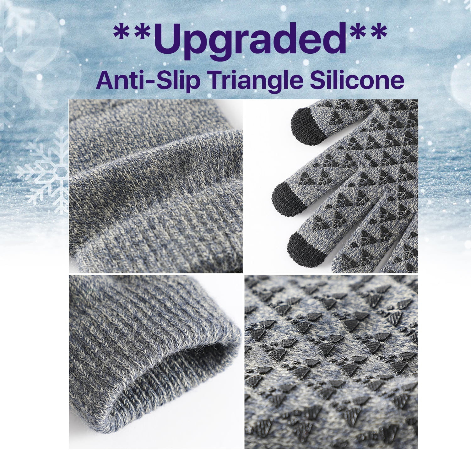 Aura Winter Gloves Men Women Touch Screen Glove Anti-Slip Texting Gloves for Running Cycling Knit Gloves, Bluish Gray (Large)