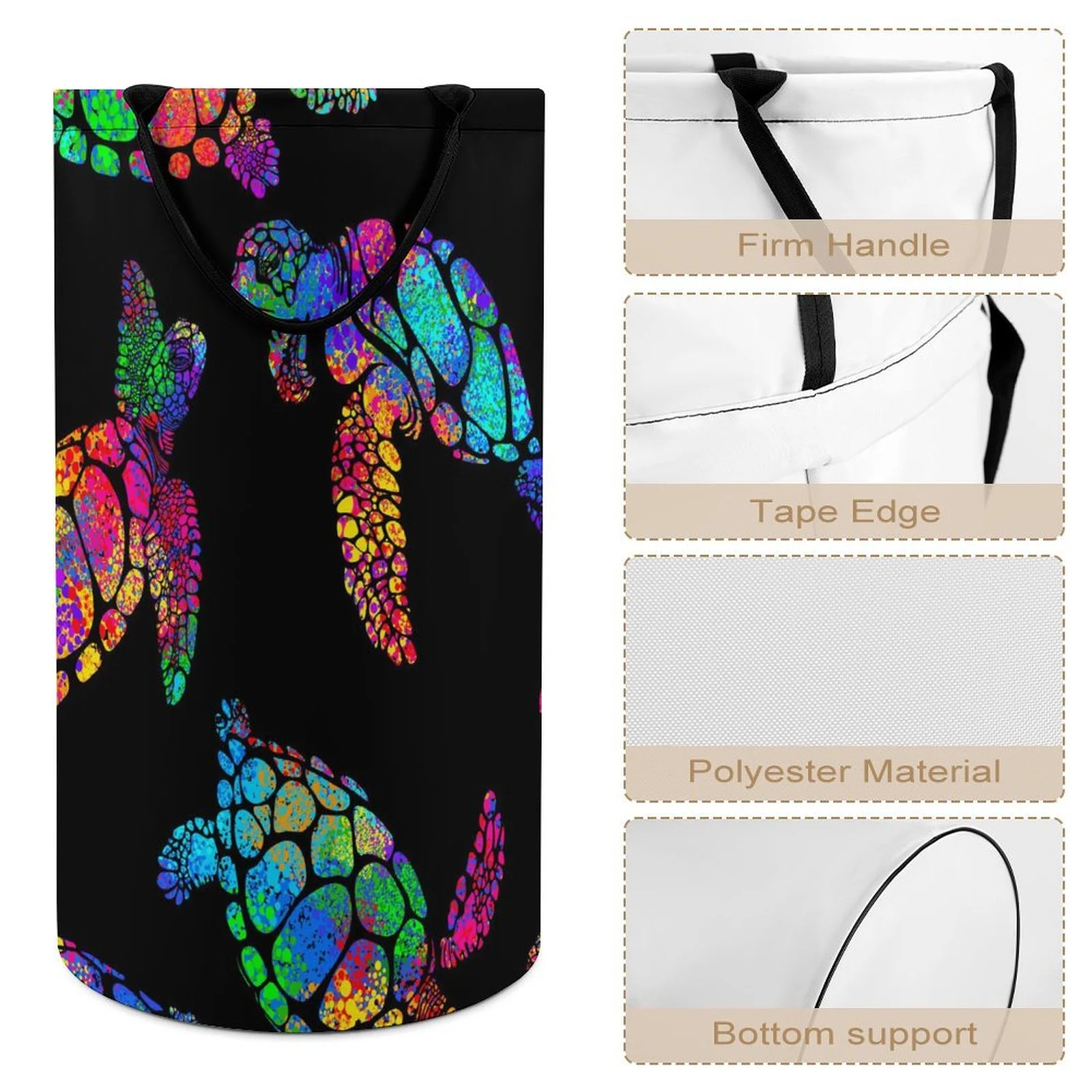 LAKIMCT Boho Style Sea Turtle Laundry Basket, 86.5L Tall Large Laundry Hamper Dirty Clothes Baskets with Handle, Foldable Waterproof Storage Basket