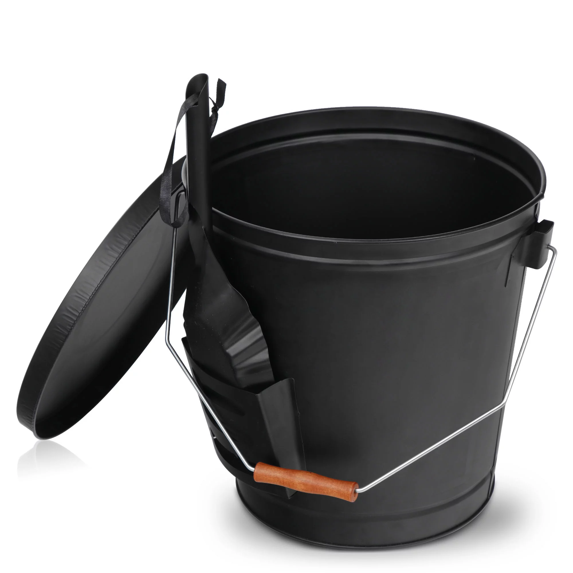 5 Gallon Black Ash Bucket with Lid and Shovel-Essential Tools for Fireplaces, Fire Pits, Wood Burning Stoves-Hearth Accessories