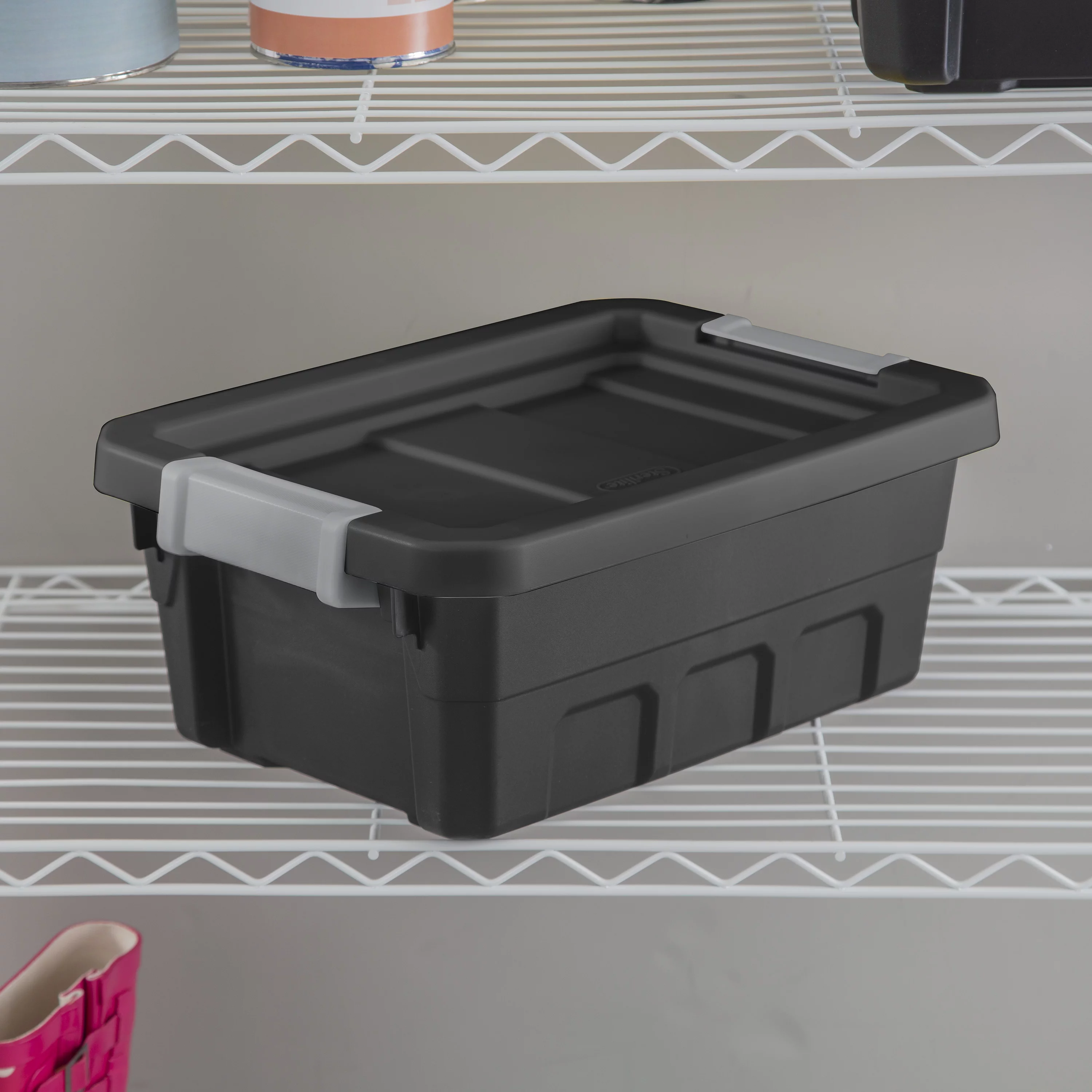 Sterilite 4 Gallon Stacker Tote Plastic, Black, Set of 6