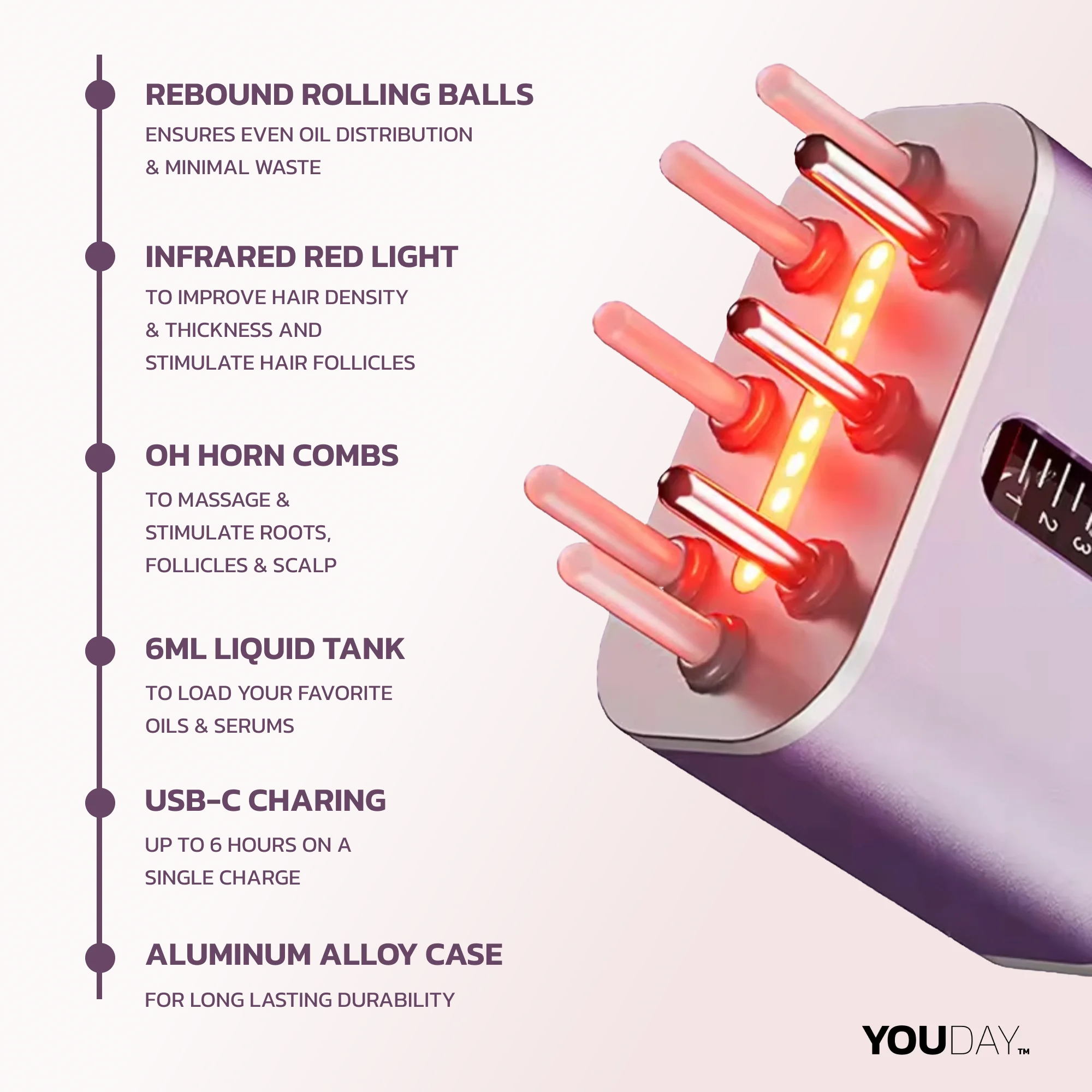 Hair Oiling Applicator & Scalp Massager for Hair Growth Treatment, Essential Oil & Red Light Therapy