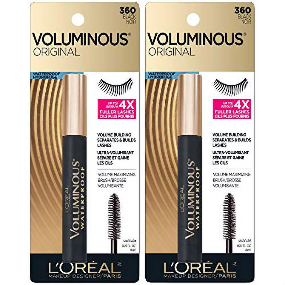 LOreal Paris Makeup Voluminous Original Volume Building Waterproof Mascara, Black, 2 Pack