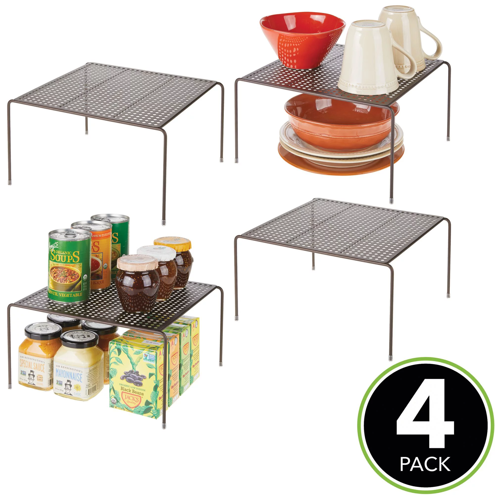 mDesign Metal Square Kitchen Organizer Storage Shelves, 4 Pack - Bronze