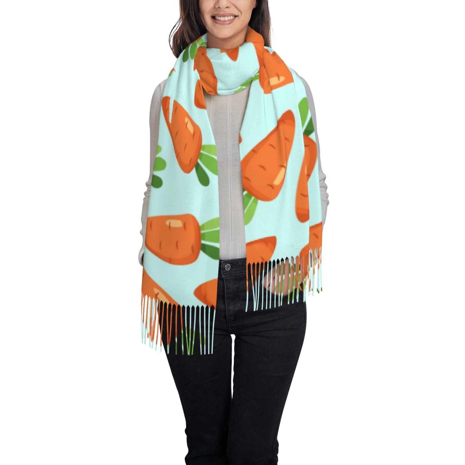 Ocsxa Scarf Shawl Wraps For Women Soft Cashmere Scarf Cartoon Carrot Printed Large Blanket Scarf