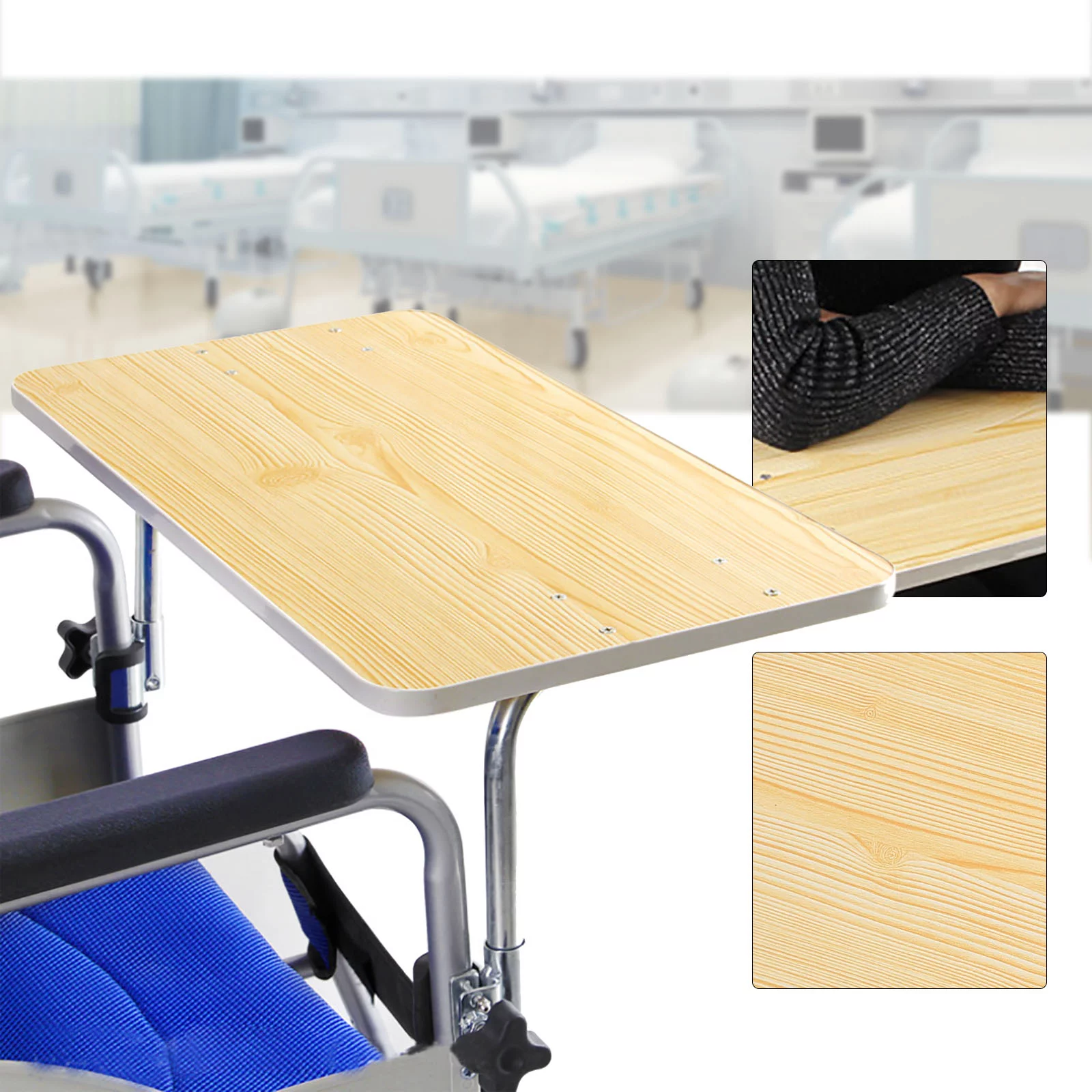 Loyalheartdy Wheelchair Tray Detachable Wooden Wheelchair Table for Manual Powered or Electric Wheelchairs