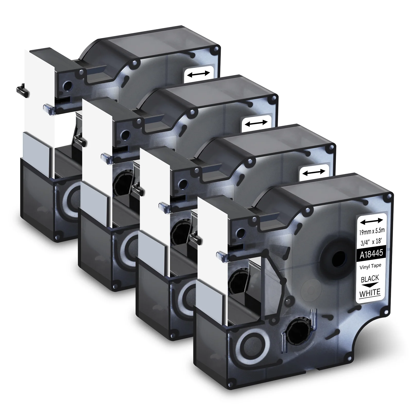 GREENCYCLE 4PK 19mm 3/4'' x 5.5m 18ft Black on White Permanent Industrial Vinyl Label Tape Compatible for Dymo 18445 Rhino 4200 5000 5200 6000 3M PL300 Printer