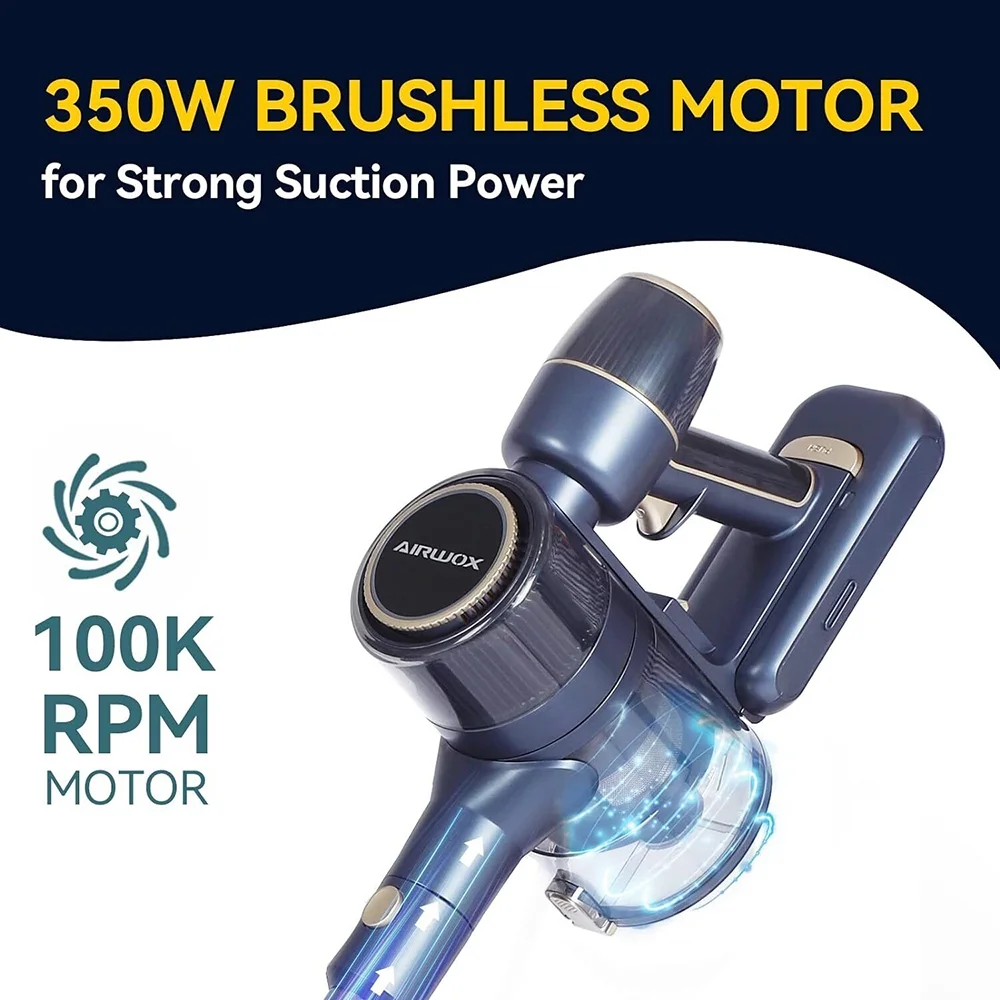 AIRWOX Cordless Vacuum Cleaner 350W Lightweight Stick Vacuum with Floor Lights US