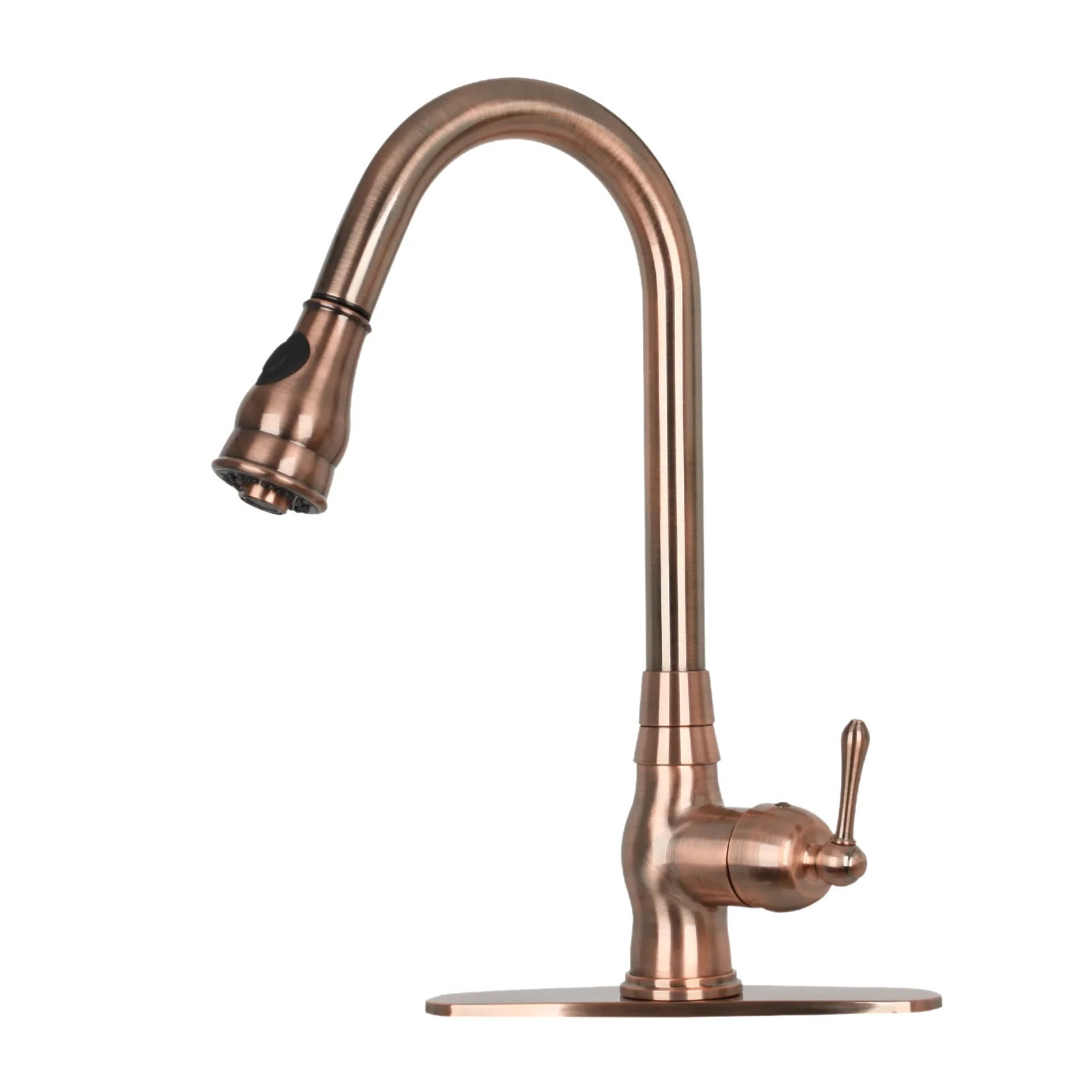 Akicon Pull Out Kitchen Faucet with Deck Plate, Single Level Solid Brass Kitchen Sink Faucets with Pull Down Sprayer - Antique Copper