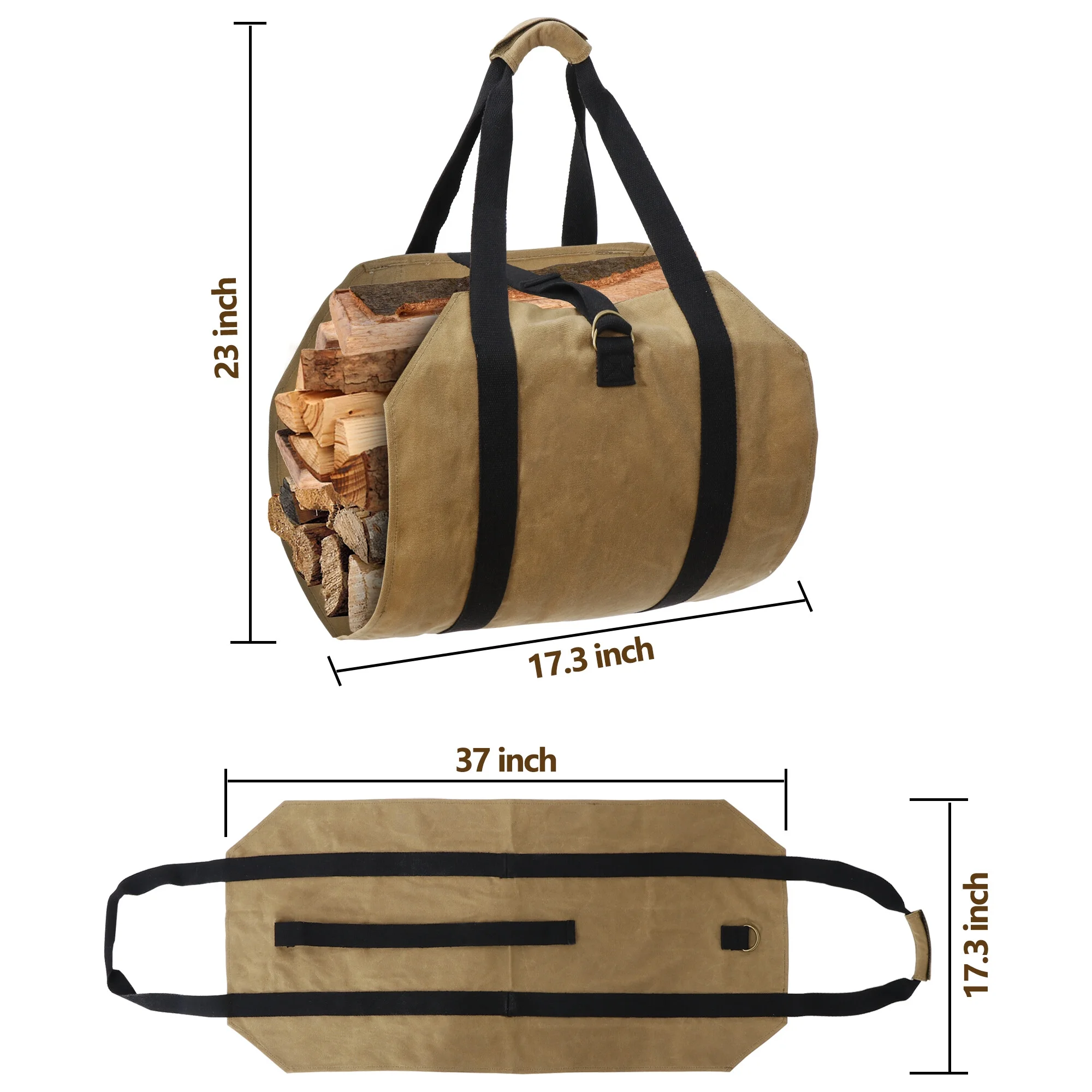 HomGarden 5.15Gal Galvanized Ash Bucket W/Lid & Shovel + Firewood Log Carrier Tote