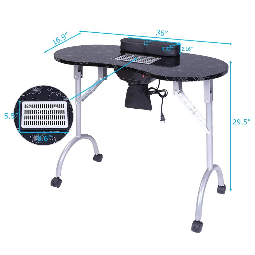Zimtown Portable Manicure Table Foldable Nail Desk with Dust Collector, for Technician Spa Salon Workstation