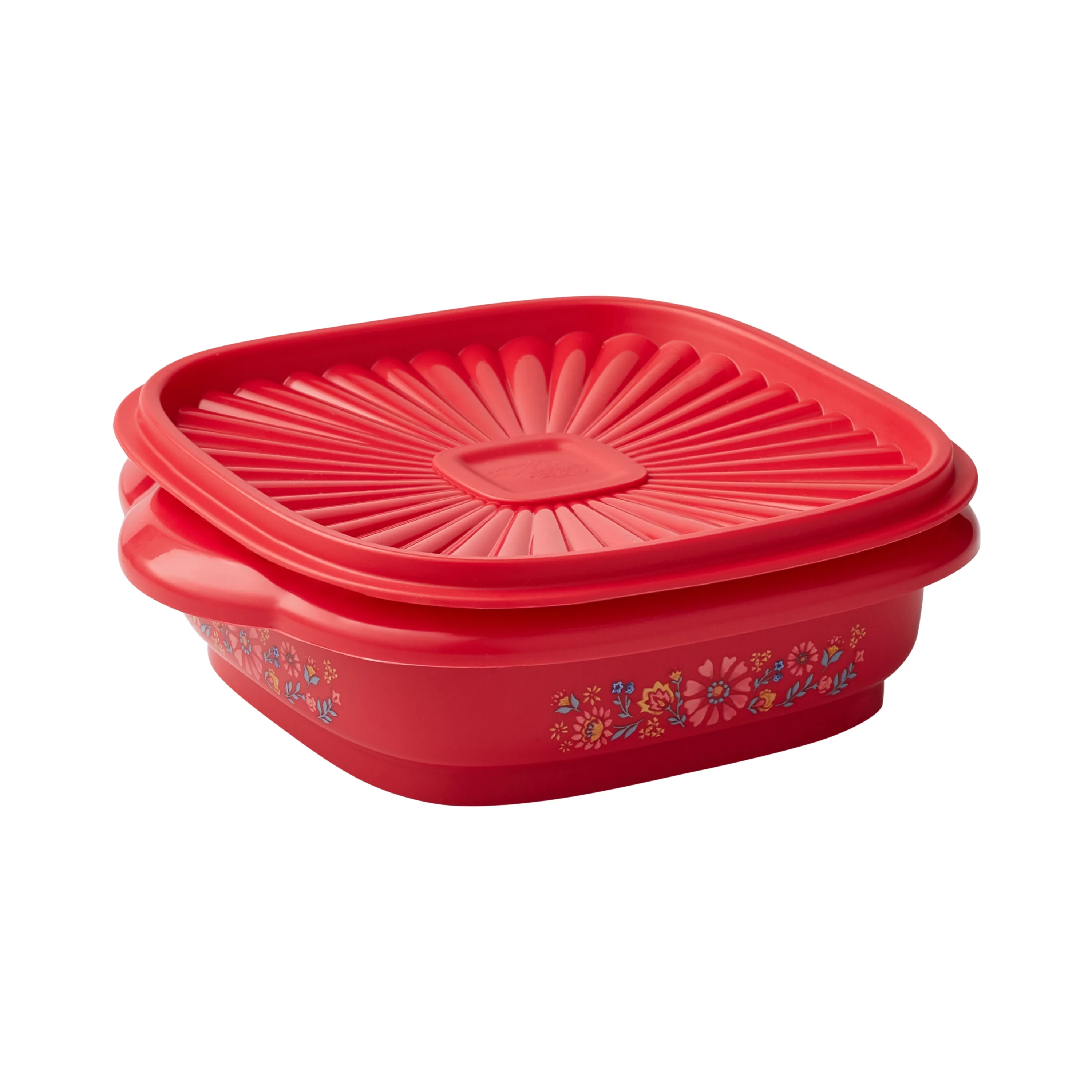 The Pioneer Woman 3 Cup Plastic Food Storage Container with Lid, Red/Floral
