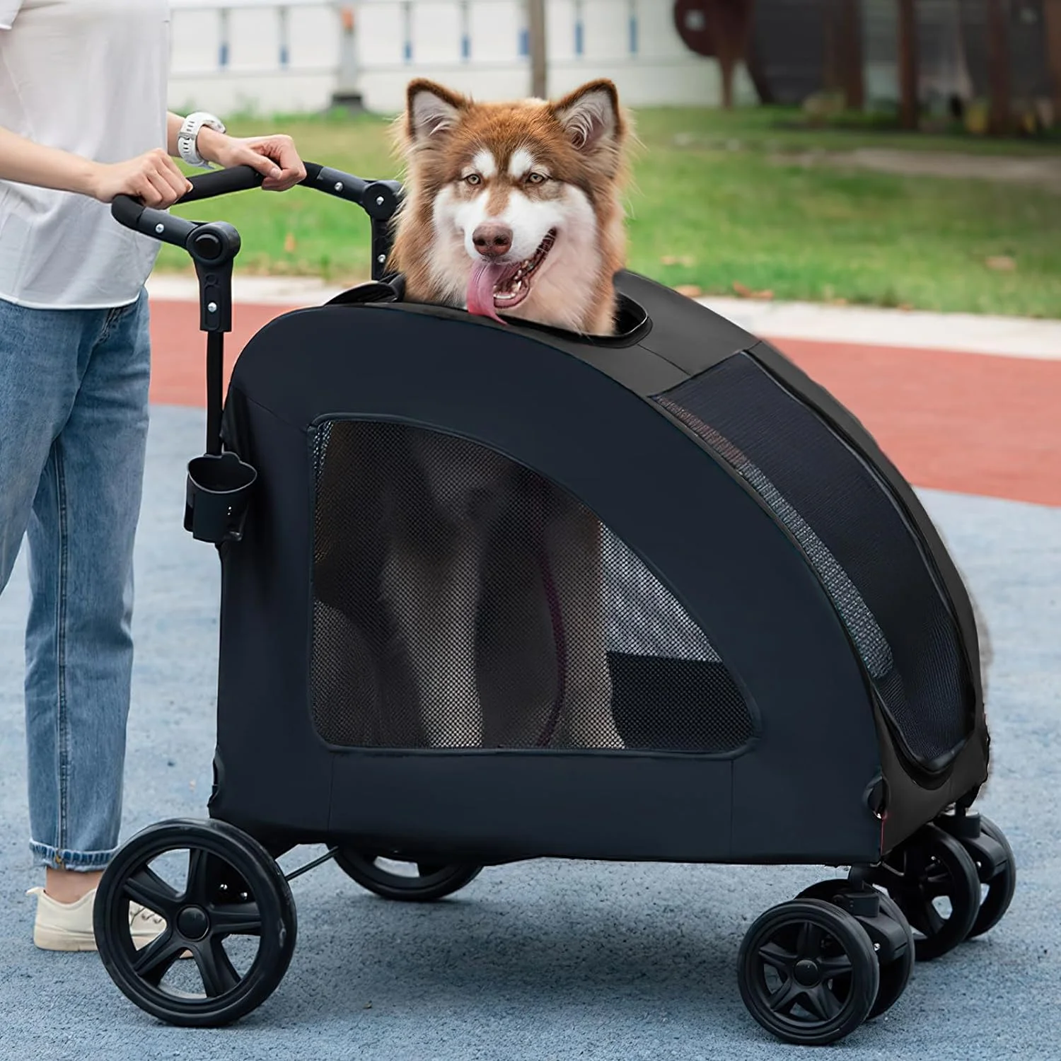 Pet Stroller, Up to 99lbs Dog Folding Stroller,4 Wheels Dog/Cat Puppy Stroller for Medium/Large Pet