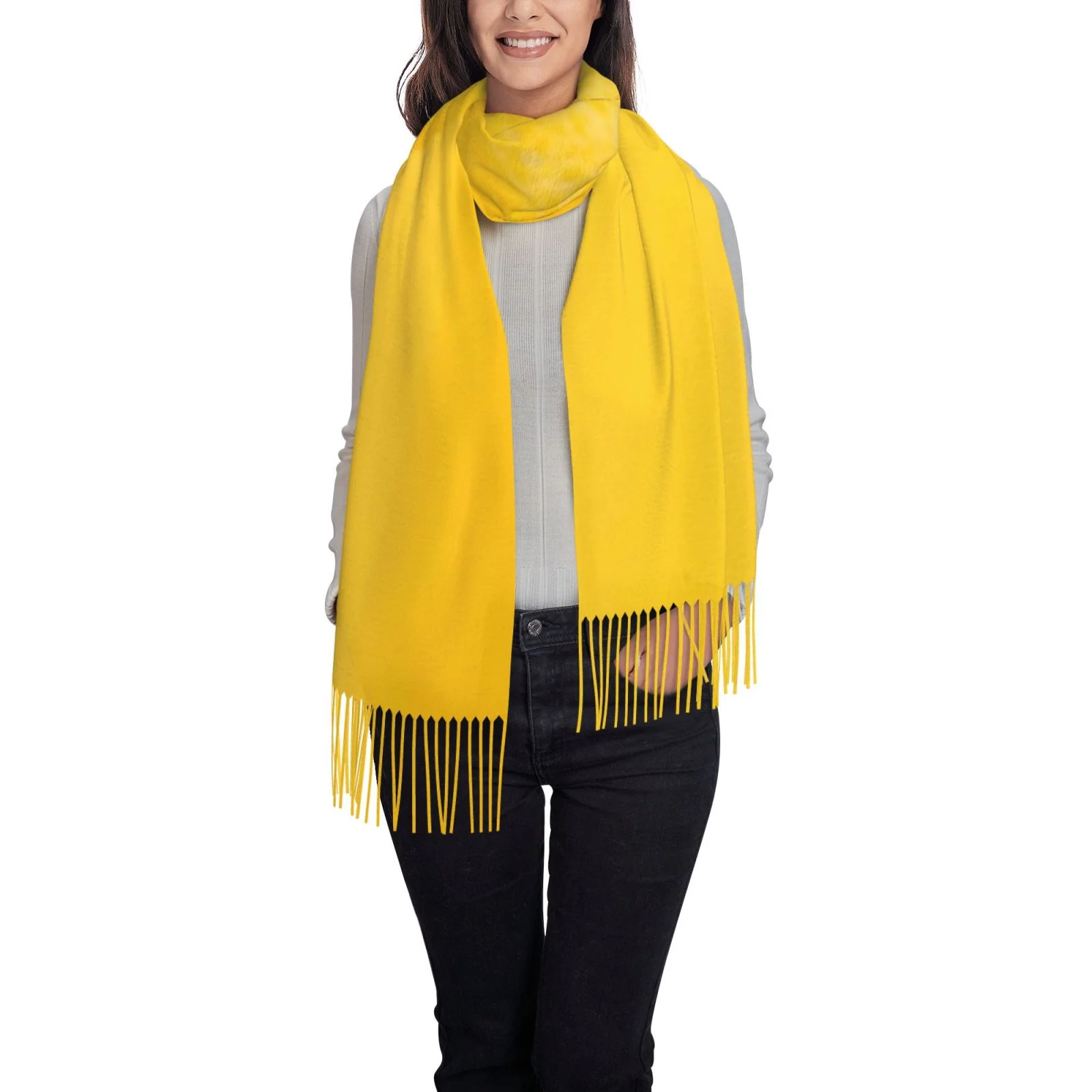 Ocsxa Scarf Shawl Wraps For Women Soft Cashmere Scarf Yellow Lemon Printed Large Blanket Scarf