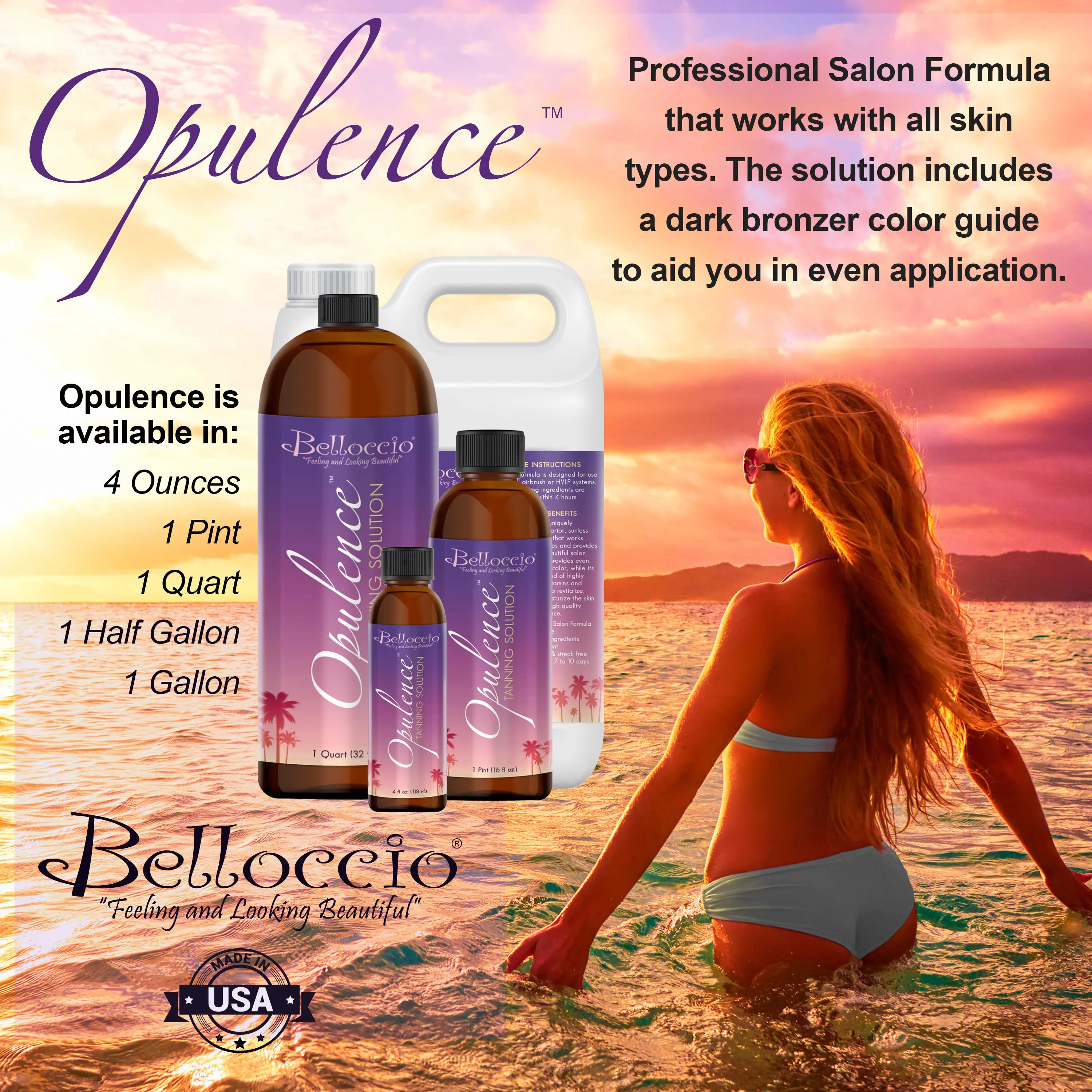 4oz Belloccio OPULENCE Premium DHA Sunless Spray Tanning Solution Fast Rapid Tan