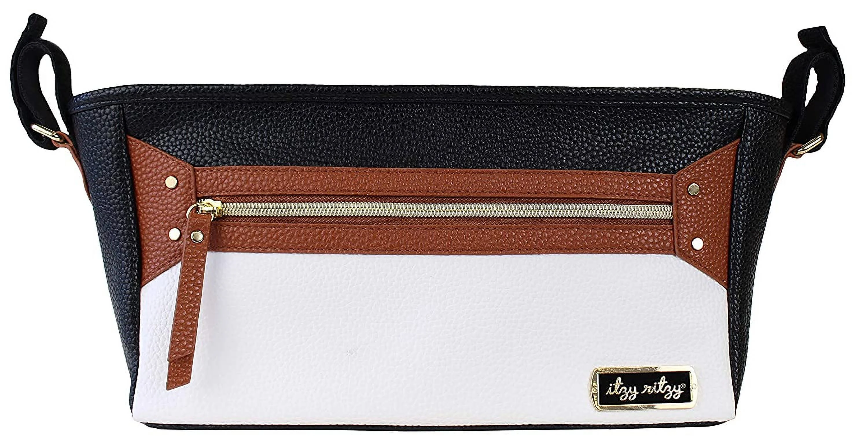 Itzy Ritzy Adjustable Stroller Caddy / Organizer - Stroller Organizer Bag Featuring Front Zippered Pocket, 2 Built-In Interior Pockets & Adjustable Straps to Fit Nearly Any Stroller (Coffee and Cream) Coffee & Cream