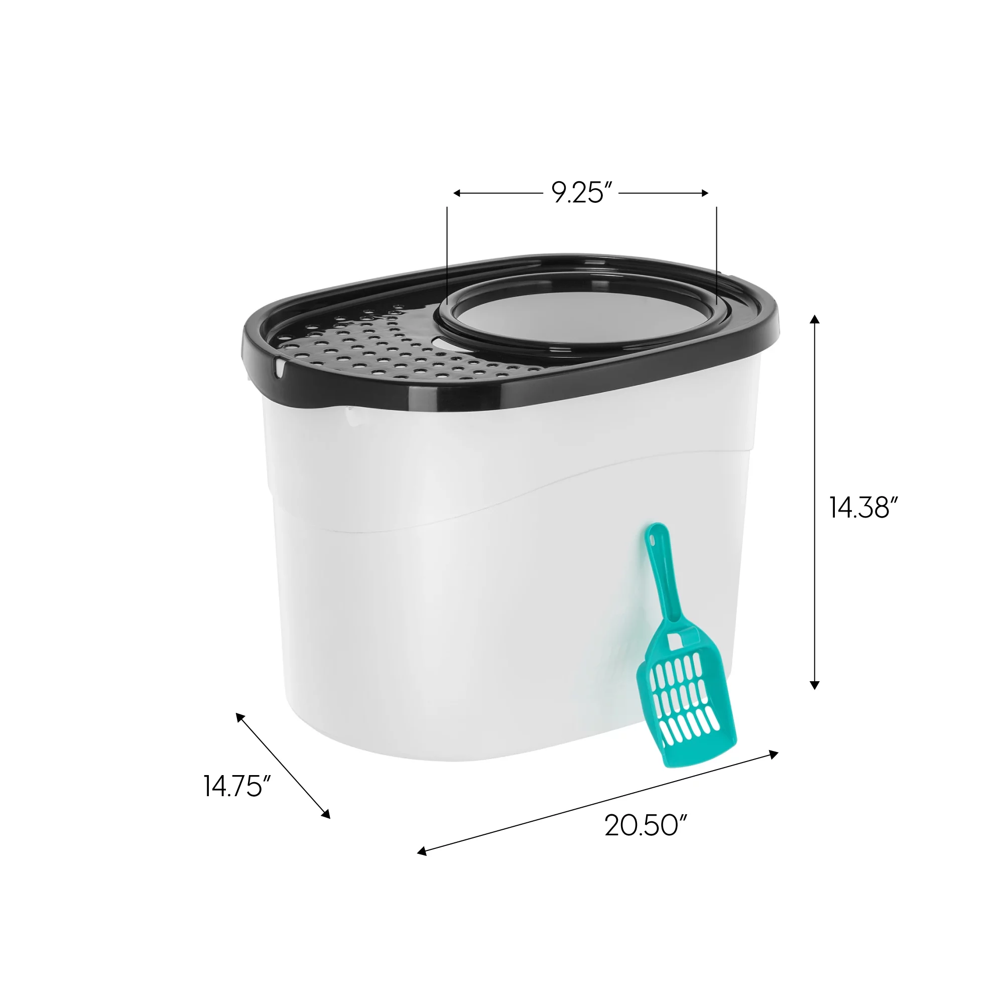 IRIS USA Large Oval Top Entry Cat Litter Box with Litter Catching Lid Privacy Walls and Scoop, White