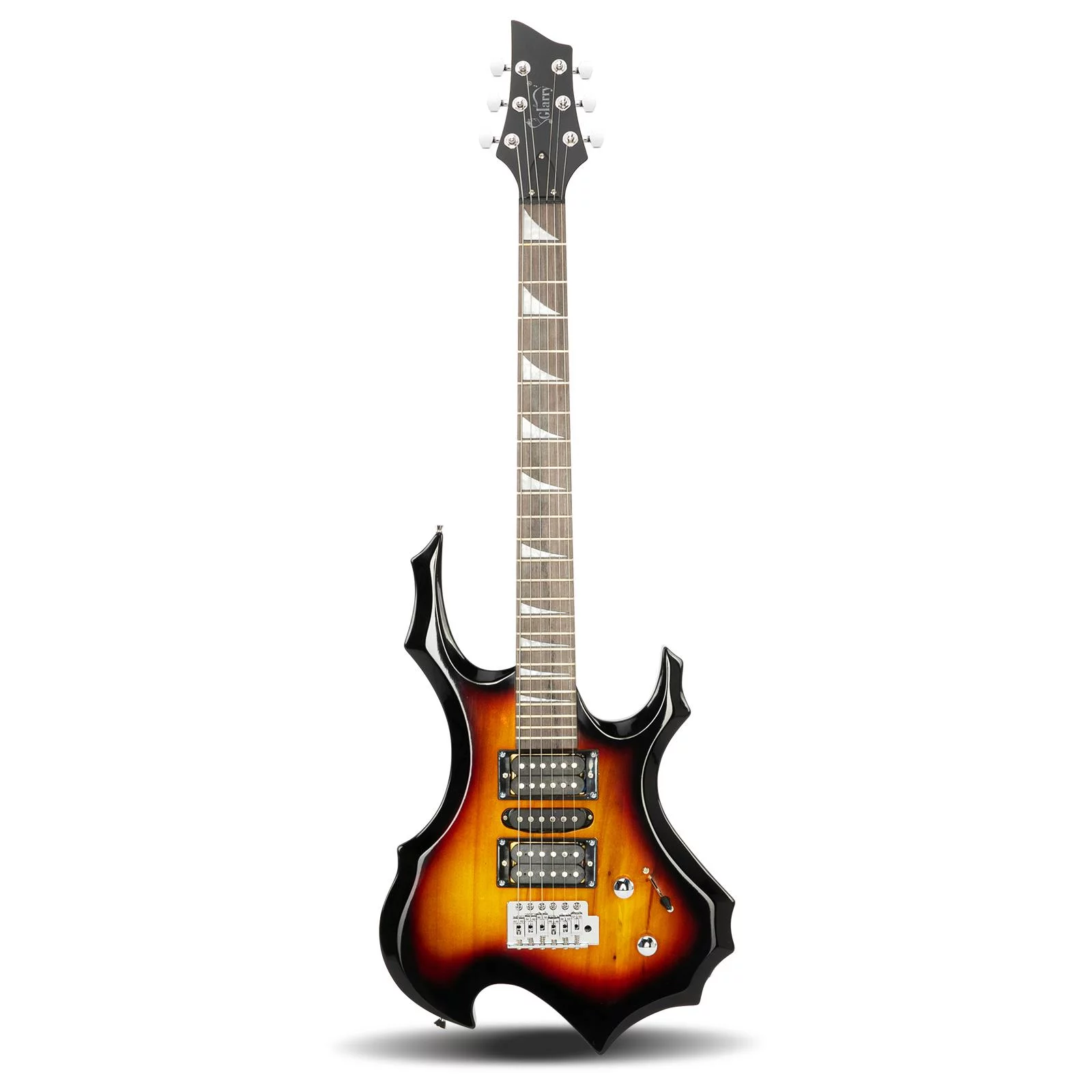 Glarry Burning Fire Style Beginner Electric Guitar with Bag Pick Strap & Accessories