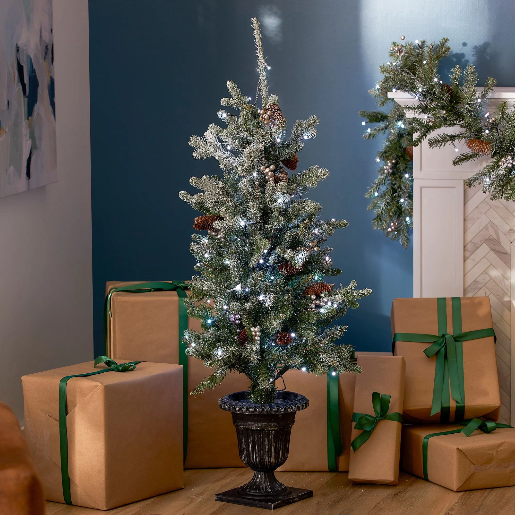 National Tree Company 4 ft. Snowy Morgan Spruce Entrance Tree with Twinkly™ LED Lights