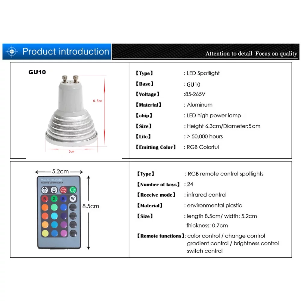GU10 3W 16 Color LED RGB Magic spot Light Bulb Lamp Wireless Remote Control Warm Christmas Lights Plug in