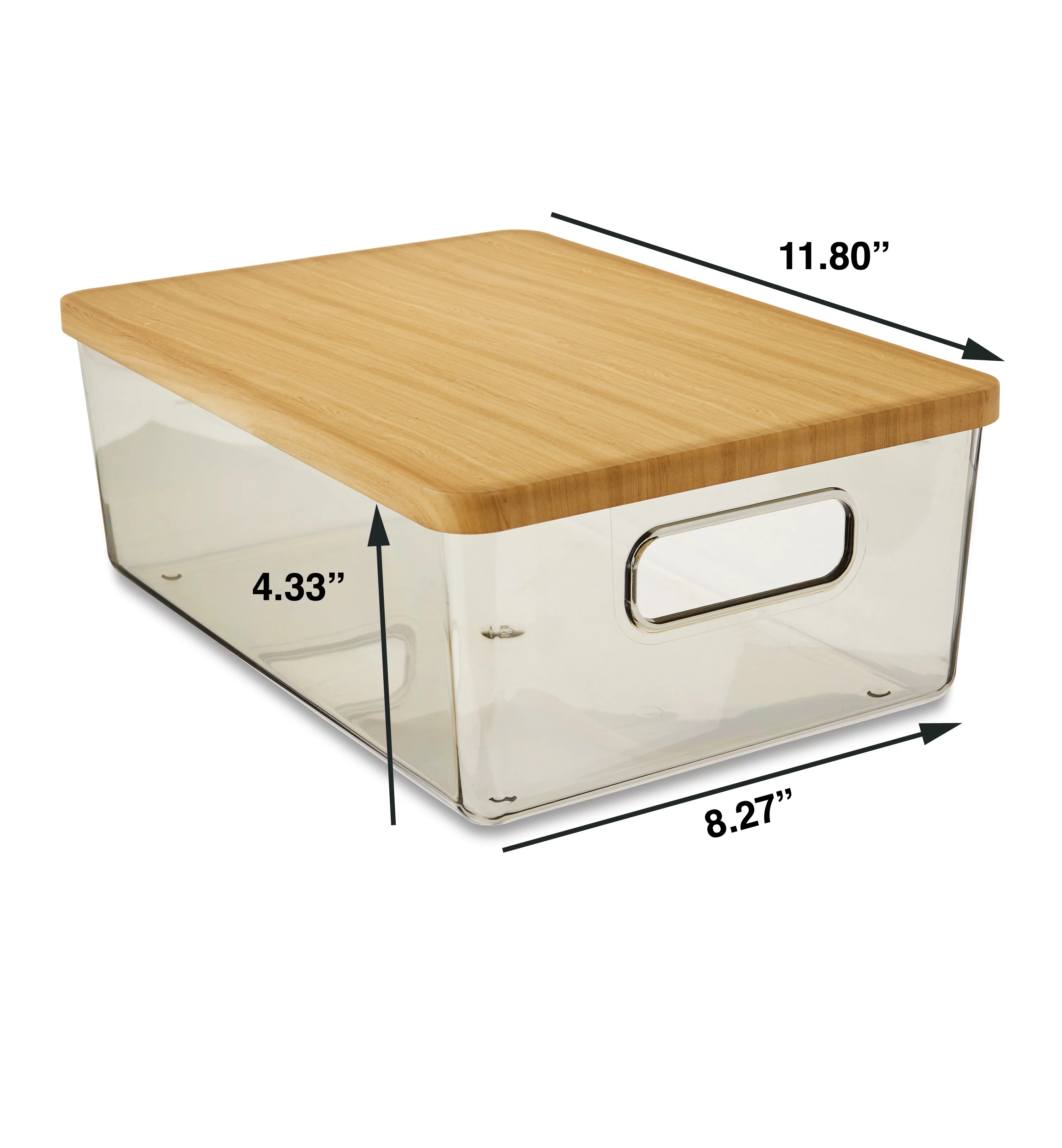Pen+Gear Organizational Storage Box with Woodgrain Pattern Lid, Silver Gray