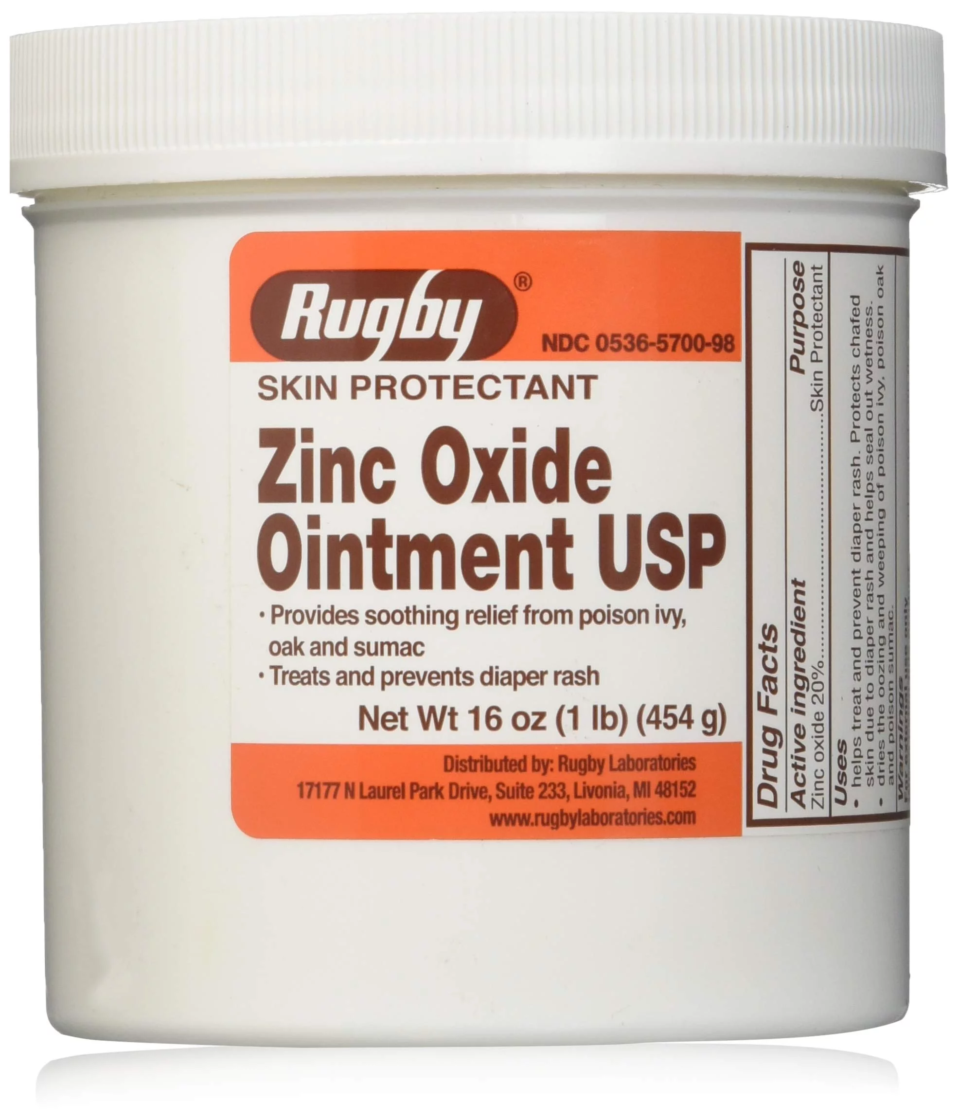 Rugby Zinc Oxide Ointment Diaper Rash Chaffed Skin Protectant, 16 oz, 2 Pack