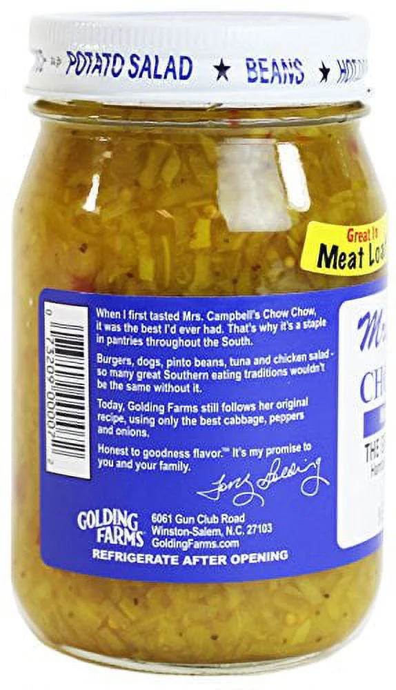 All Natural Sweet Southern Chow Chow Relish, 16 Oz Glass Jar (Pack Of 2)