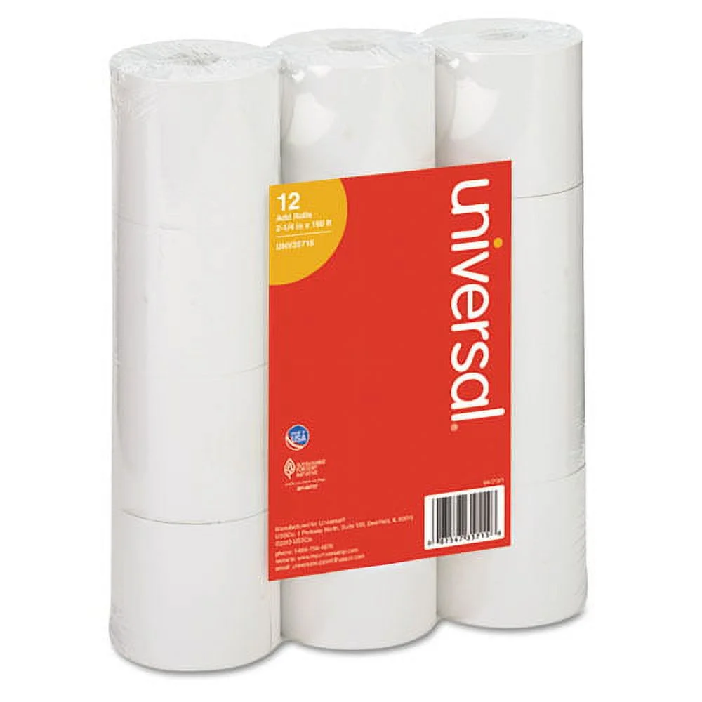 Impact and Inkjet Print Bond Paper Rolls 0.5" Core, 2.25" x 150 ft, White, 12/Pack