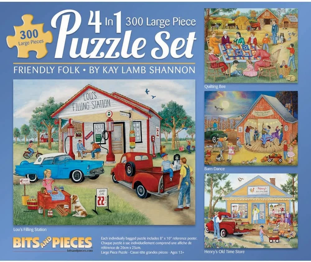 Bits and Pieces 4-In-1 Multi-Pack Friendly Folk 300 Piece Jigsaw Puzzles 16