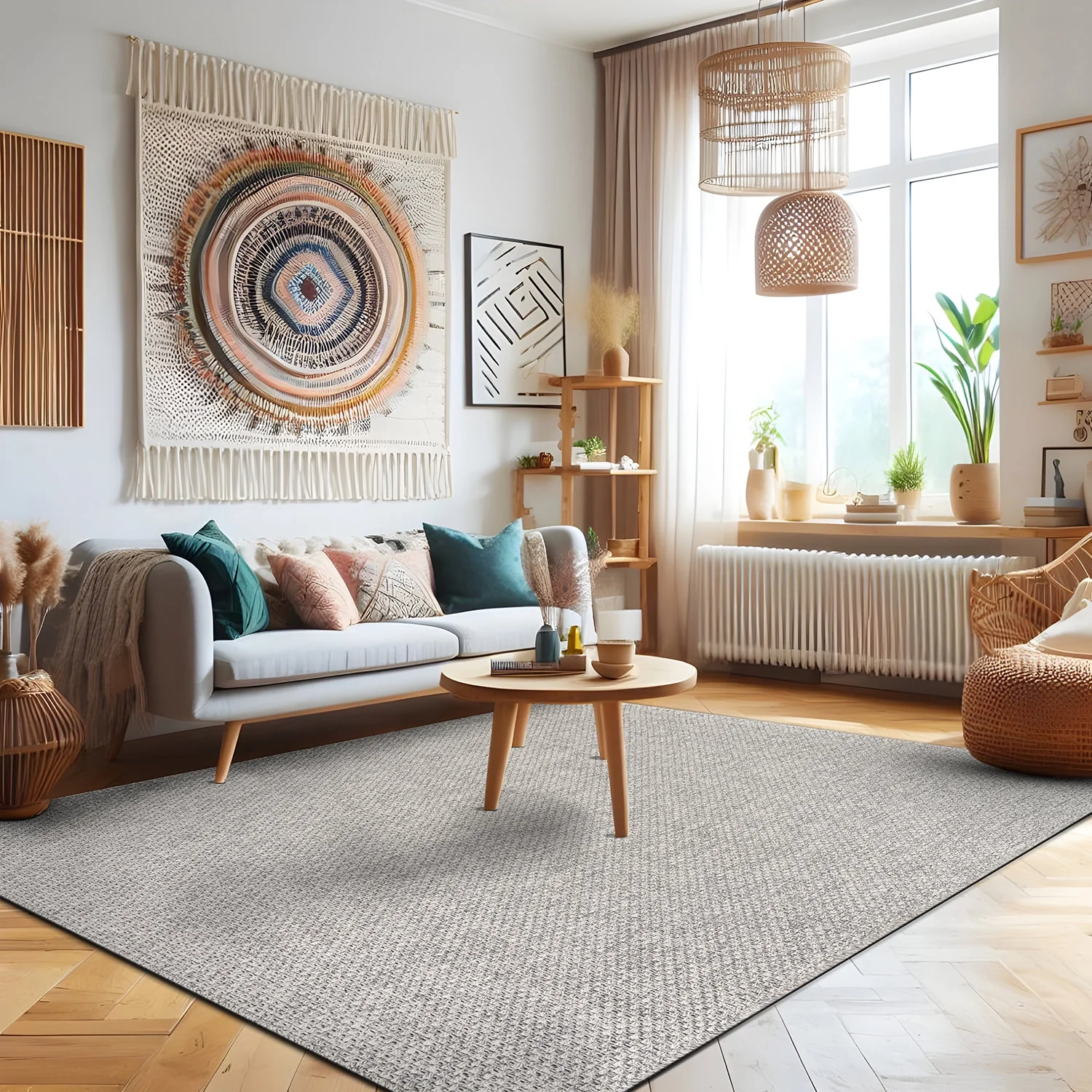 CAMILSON Solid Non Shedding Easy-Cleaning Outdoor Jute Rug Gray 6x9