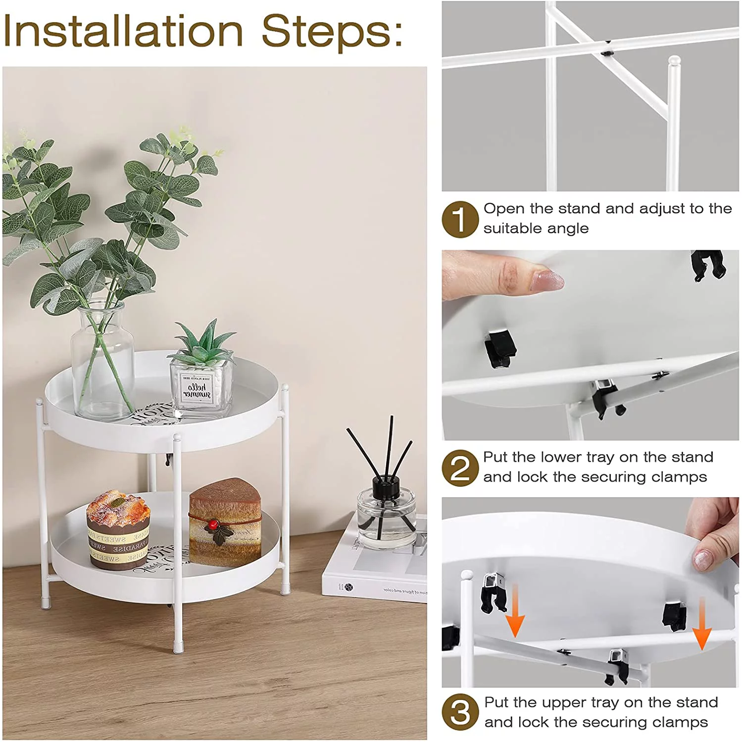 Luxspire 2-Tier Bathroom Countertop Organizer, Bathroom Vanity Trays 2-Tier, Detachable Countertop Organizer Shelves Serving Tray, Dresser Makeup Storage Sink Kitchen Spice Rack Perfume Tray, White
