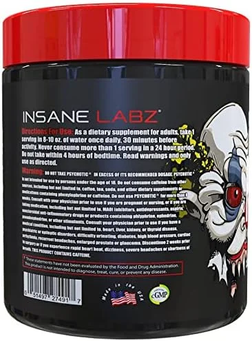 Insane Labz Psychotic - Pre Workout Powder - 35 Servings - Blue Raspberry