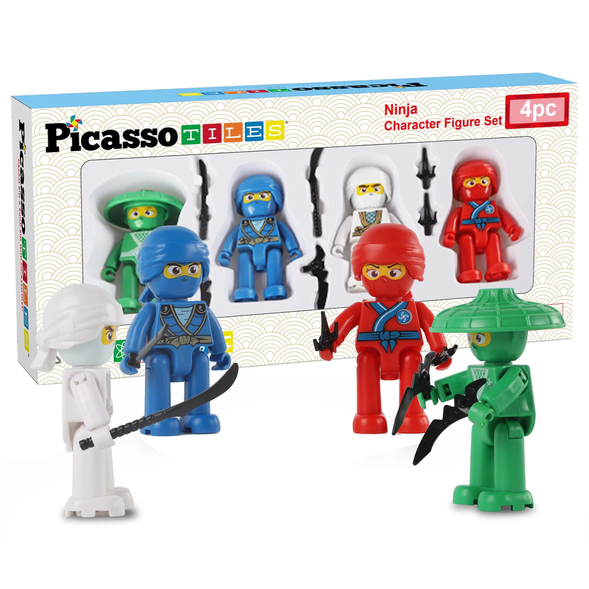 PicassoTiles 4 Piece Magnetic Ninja Character Set for Kids Ages 3+ PTA14, Multicolor
