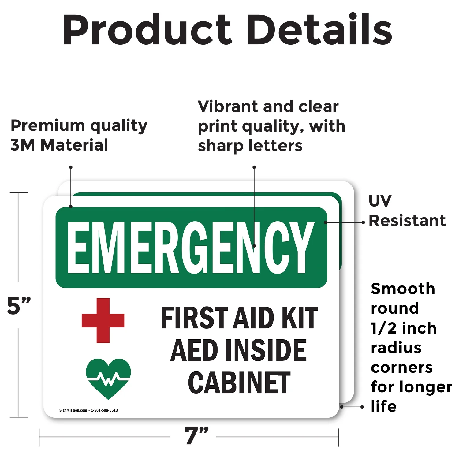 (2 Pack) First Aid Kit AED Inside Cabinet With Symbol OSHA Emergency Sign
