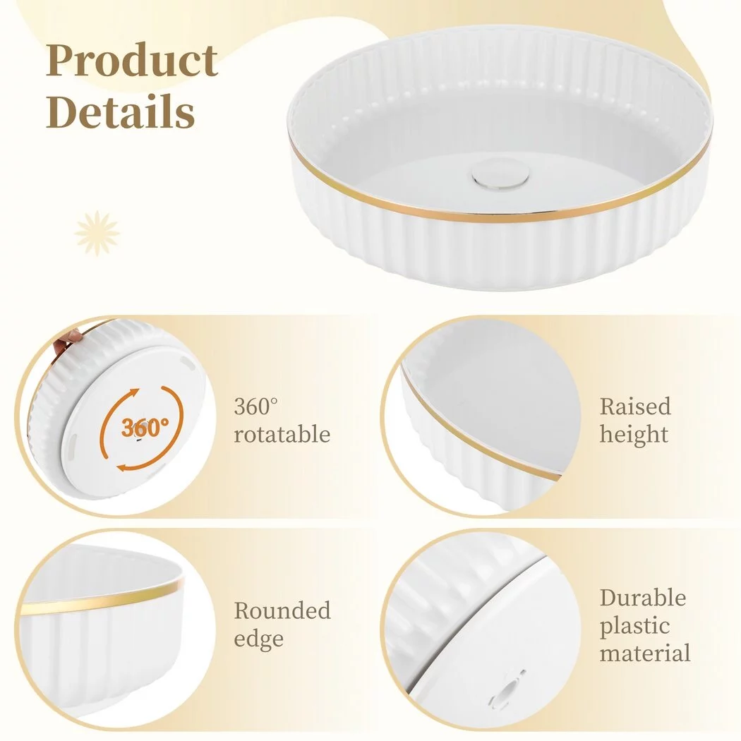 Makeup Organizer, 360° Rotating Makeup Holder, Round Plastic Cosmetic Storage Tray, Rotatable Display Holder for Living Room Kitchen Bathroom, 10 Inch, White