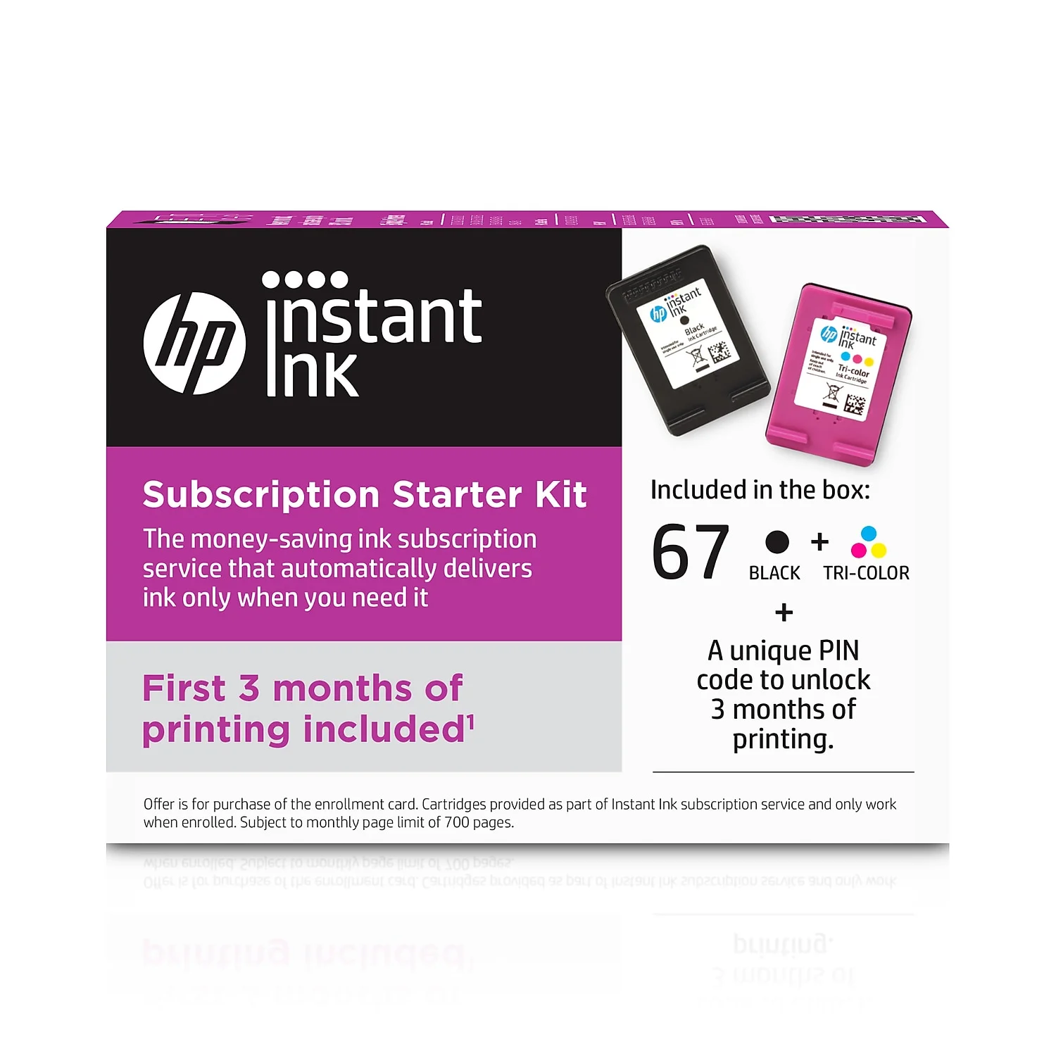 HP 67 Black & Tri-color Instant Ink Cartridges with 3 Month Subscription: Ink Auto-delivery Only