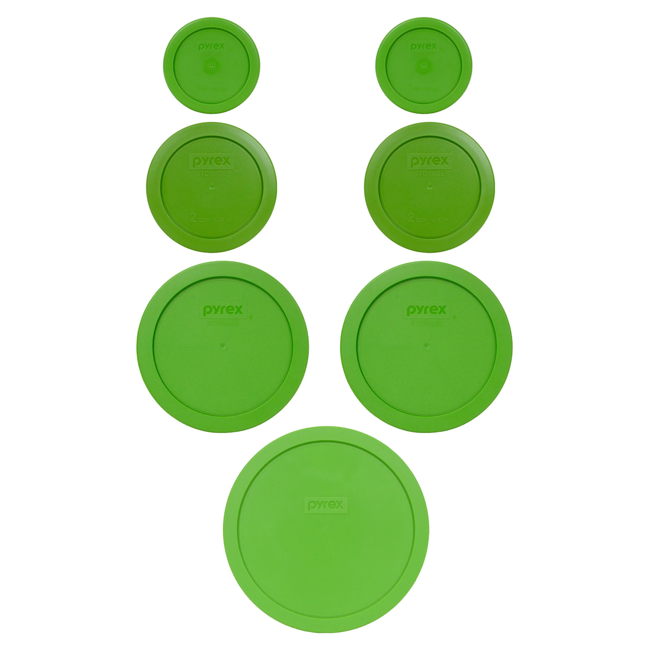 Pyrex (2) 7202-PC, (2) 7200-PC, (2) 7201-PC, and (1) 7402-PC Lawn Green Plastic Storage Replacement Lids