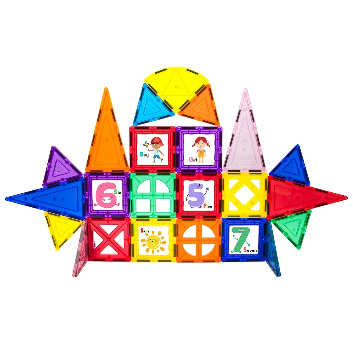 PicassoTiles 42 Pieces Magnetic Building Blocks Set with 10 Click-in Graphic Art Playset