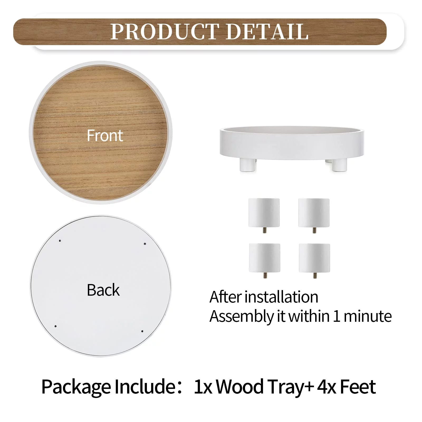 Hanobe Round Decorative Vanity Tray Bathroom Perfume Trays Circle White Pedestal Stand Wood Riser for Display Decor Dresser