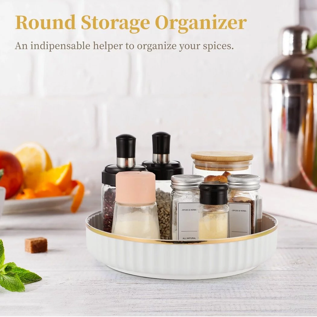 Makeup Organizer, 360° Rotating Makeup Holder, Round Plastic Cosmetic Storage Tray, Rotatable Display Holder for Living Room Kitchen Bathroom, 10 Inch, White